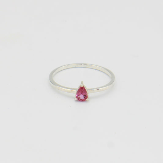 Pink Tourmaline Tiny Teardrop Sterling Ring Sz 10