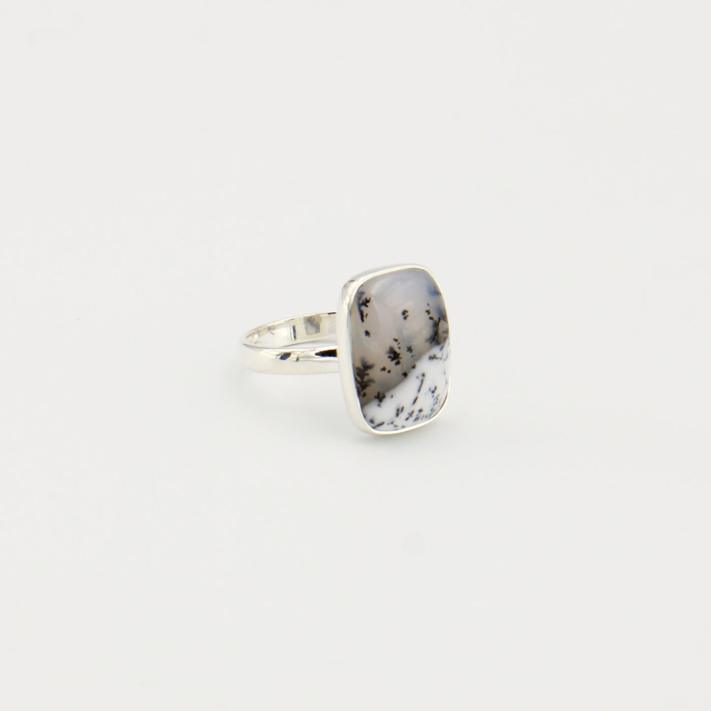 Dendratic Opal Rectangle Sterling Ring Sz 7