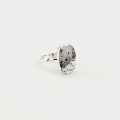 Dendratic Opal Rectangle Sterling Ring Sz 7