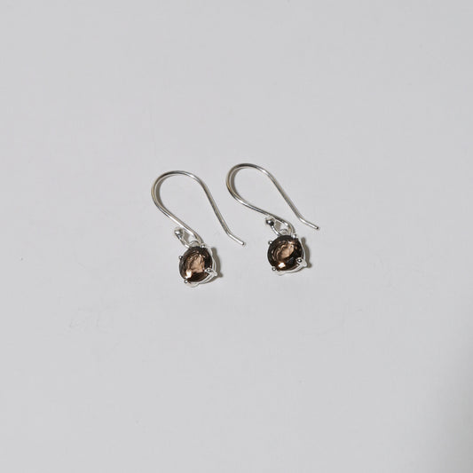 Smoky Quartz Small Round Sterling Earrings