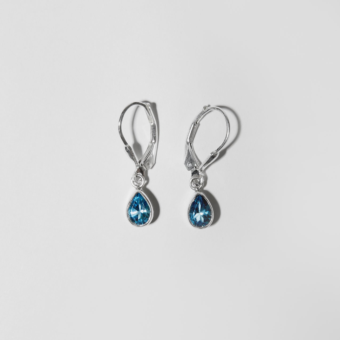 Blue Topaz Small Pear Sterling Earrings