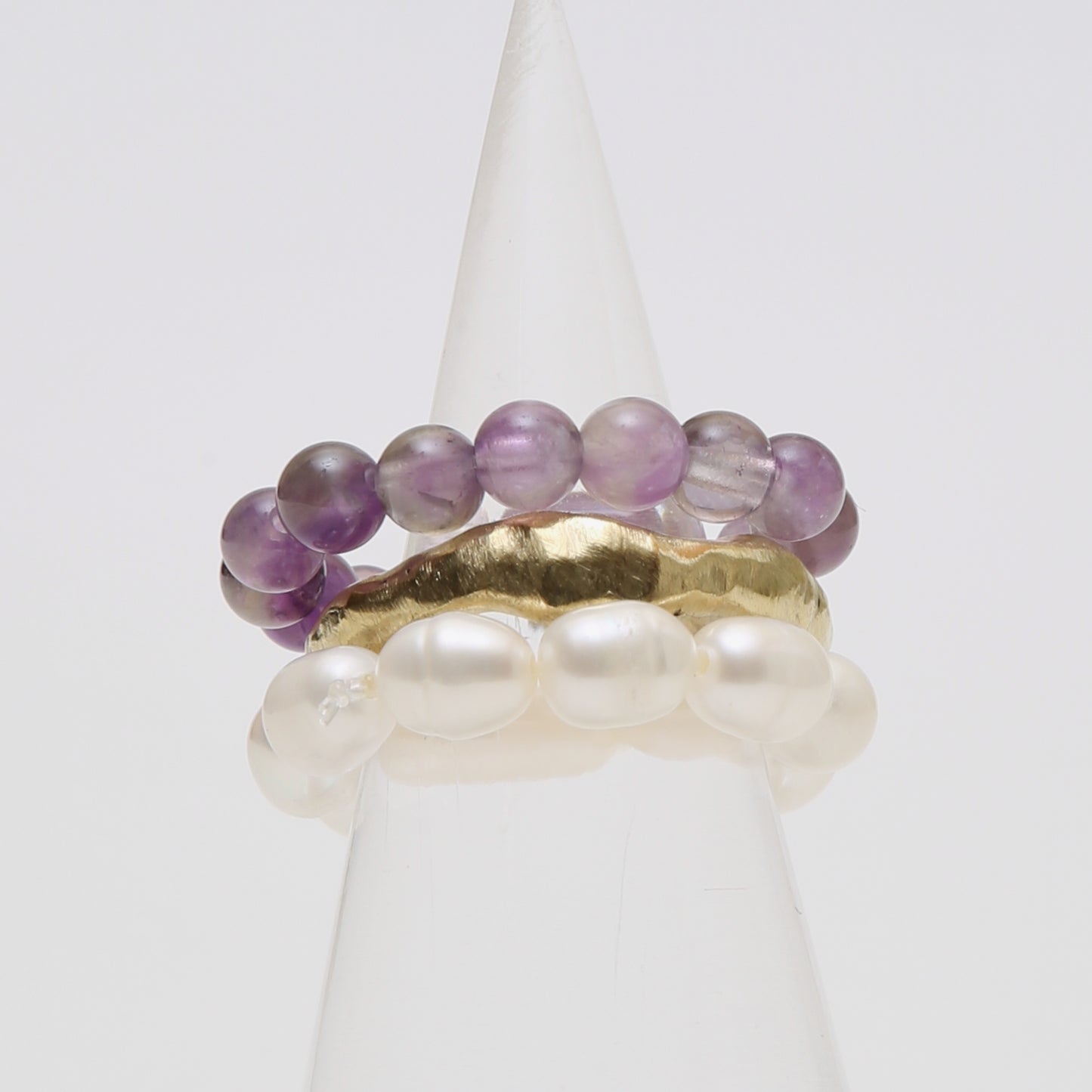 Gemstone & Brass Stack Rings Amethyst