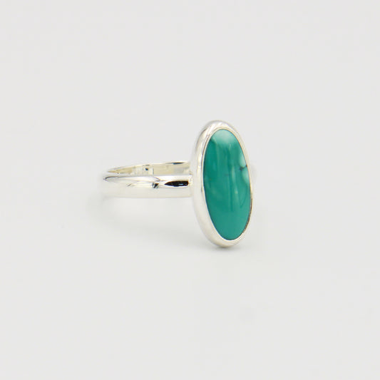 Turquoise Long Oval Sterling Ring Sz 9