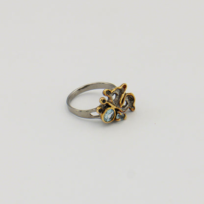 Blue Topaz w/ Sapphire Butterfly GP & RP Sterling Ring Sz 7