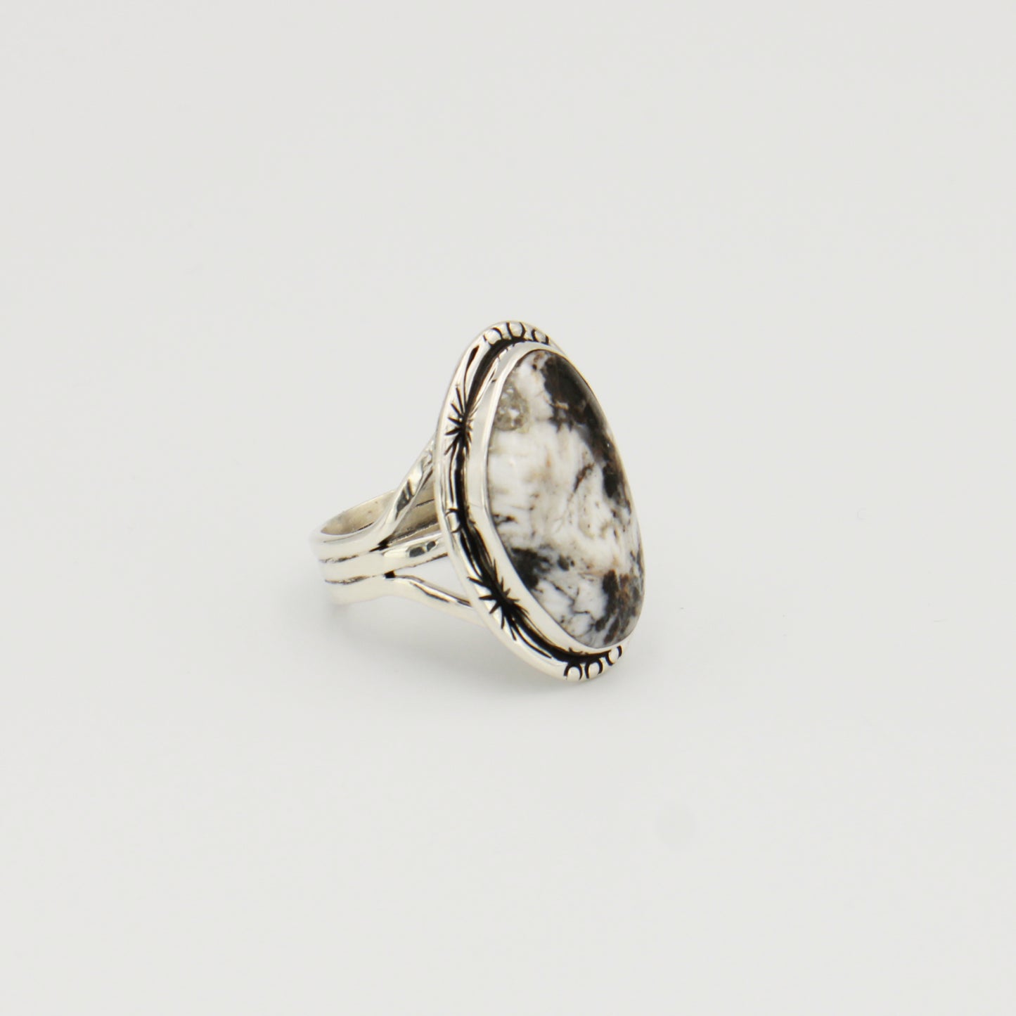 White Buffalo Wedge Sterling Ring Sz 9