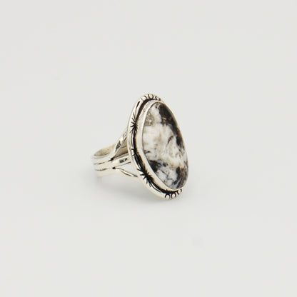 White Buffalo Wedge Sterling Ring Sz 9