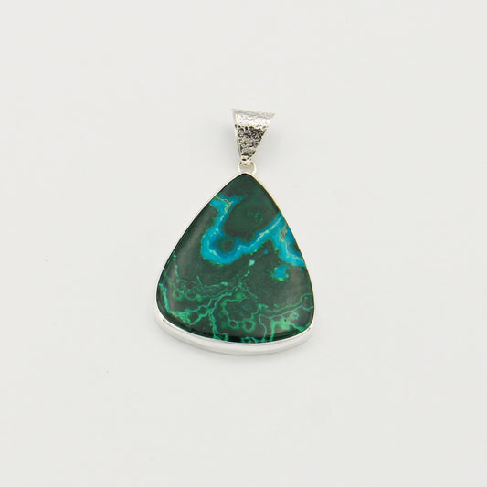 Malachite Chrysocolla Large Pear Sterling Pendant