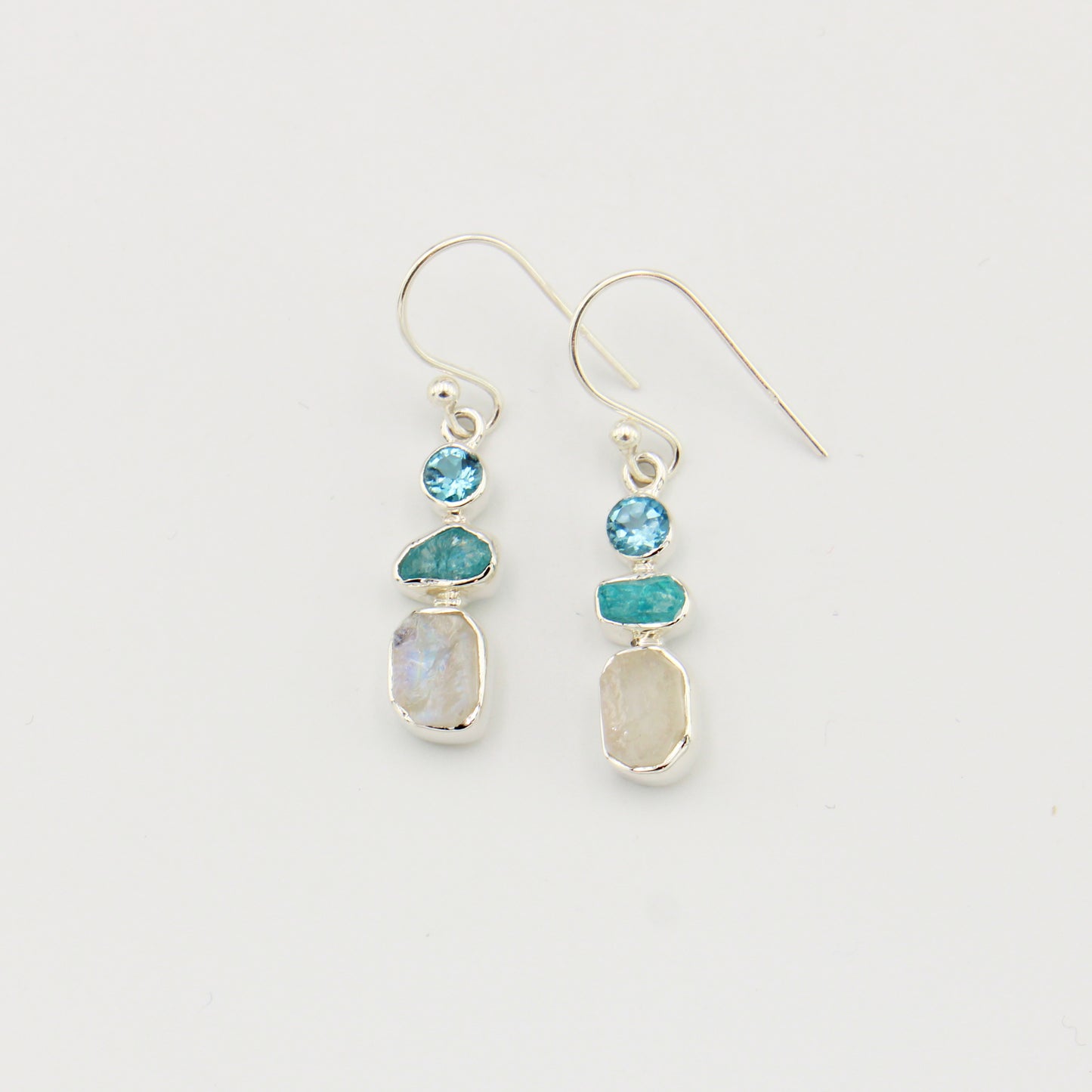 Moonstone, Apatite & B. Topaz Sterling Earrings