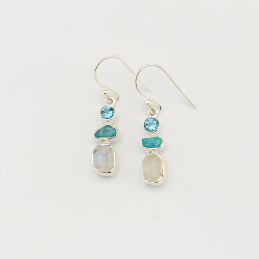 Moonstone, Apatite & B. Topaz Sterling Earrings