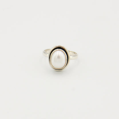 Pearl Mirror Bezel Sterling Ring Sz 10