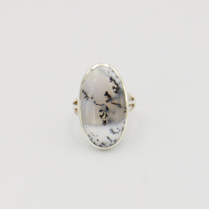 Dendritic Agate Oval Sterling Ring Sz 6.5
