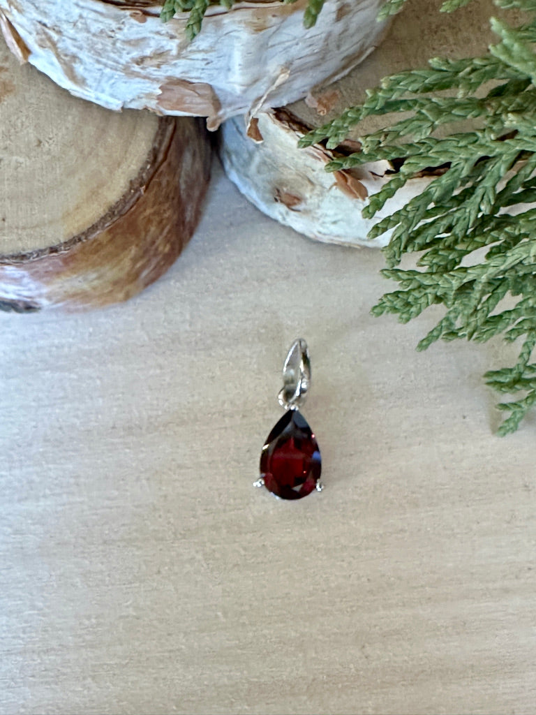 Garnet Pear Prong Sterling Pendant