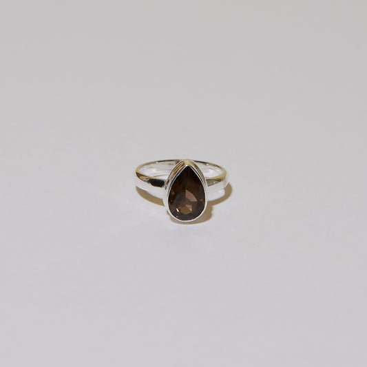 Smoky Quartz Teardrop Sterling Ring Sz 8