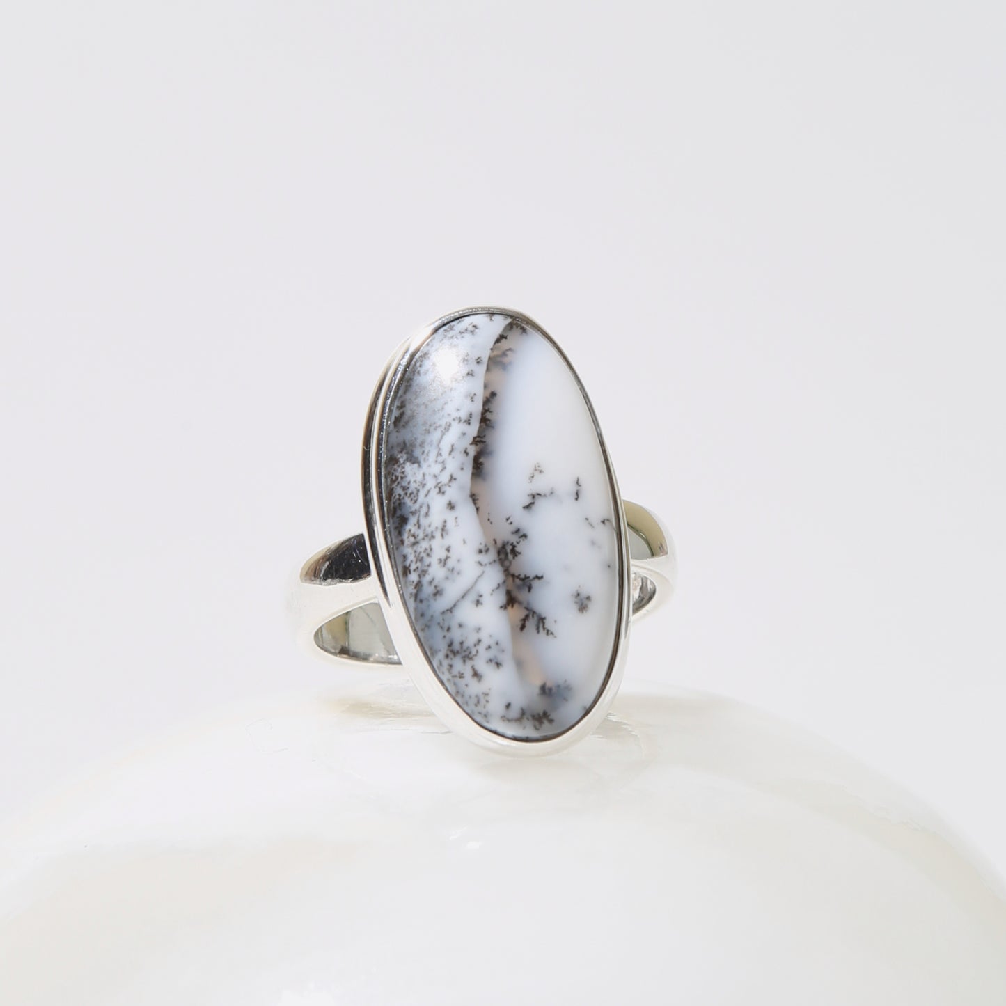 Dendritic Agate Oval Sterling Ring Sz 7.75