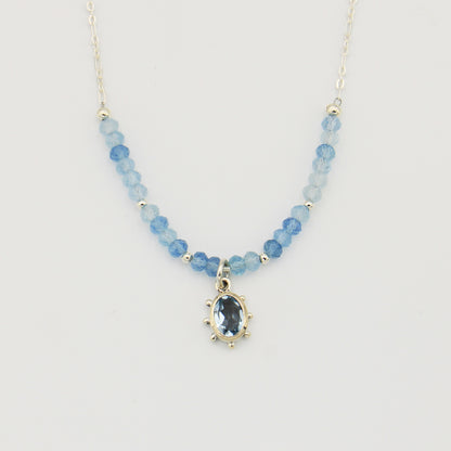 Blue Topaz Oval & Aquamarine Beads Sterling Necklace