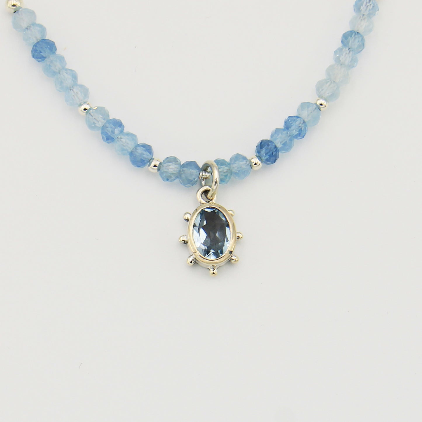 Blue Topaz Oval & Aquamarine Beads Sterling Necklace