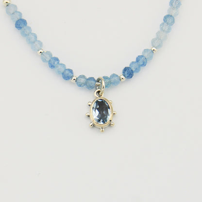 Blue Topaz Oval & Aquamarine Beads Sterling Necklace