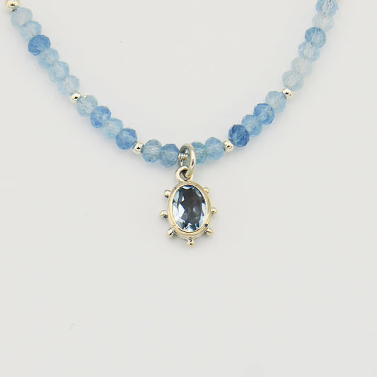 Blue Topaz Oval & Aquamarine Beads Sterling Necklace