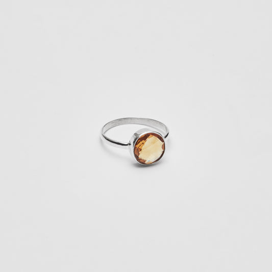 Citrine Round Sterling Ring Sz 9