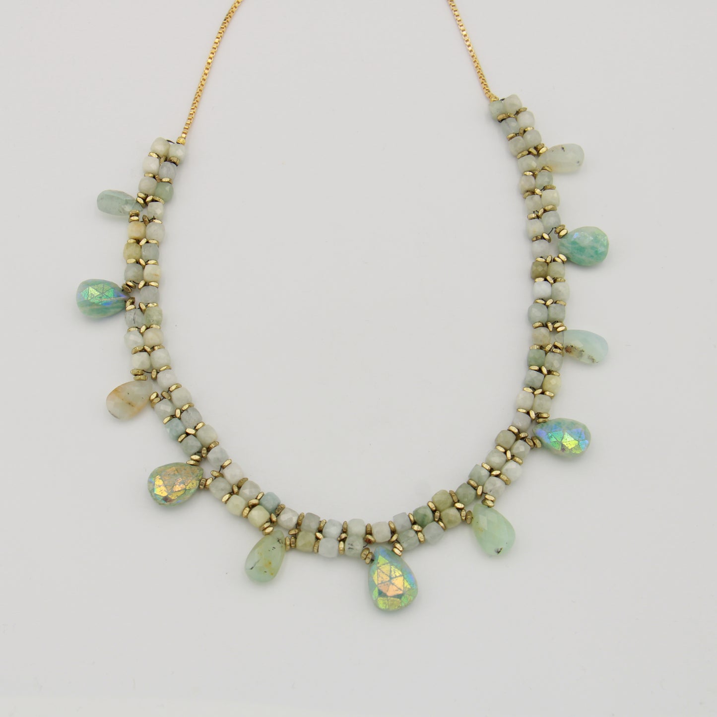 Aquamarine & Peruvian Opal Vermeil Necklace Adj