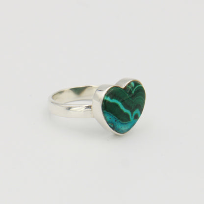 Malachite Chrysocolla Heart Sterling Ring Sz 10