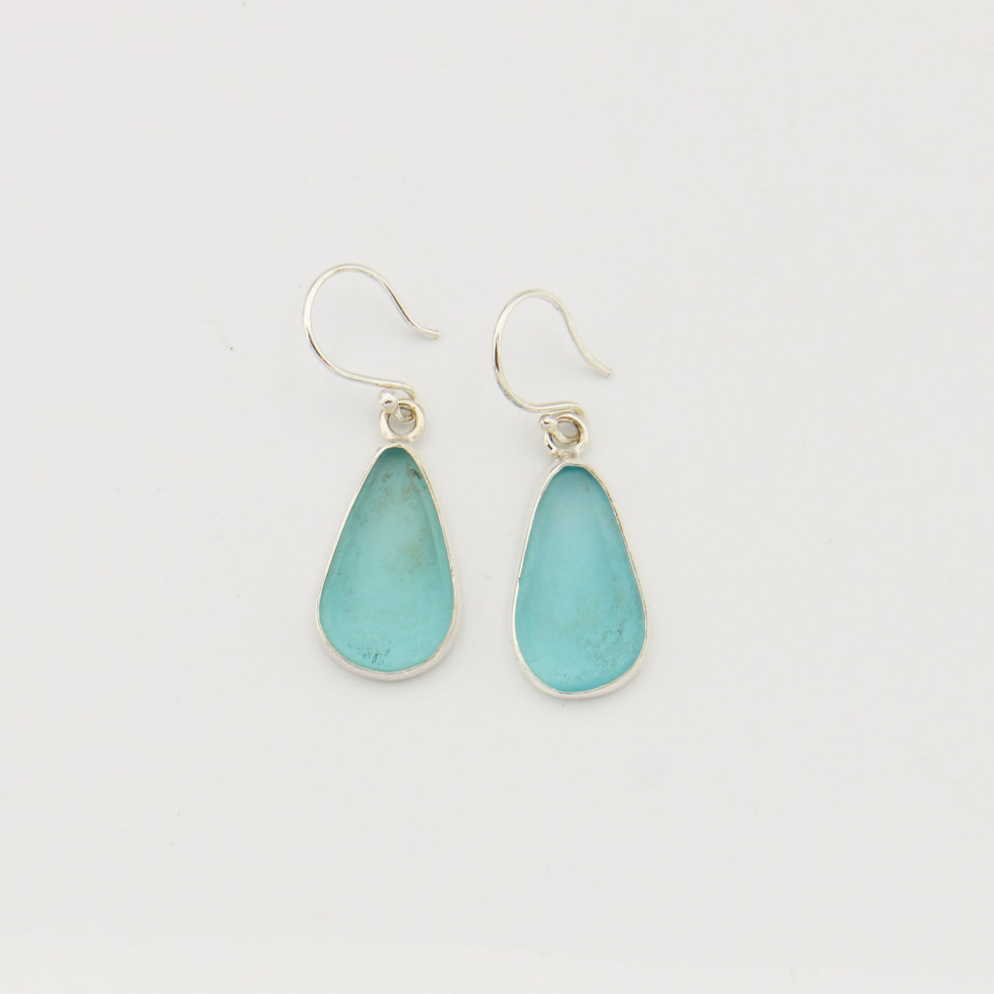 Beach Glass Ice Blue Pear Sterling Earrings