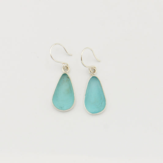 Beach Glass Ice Blue Pear Sterling Earrings