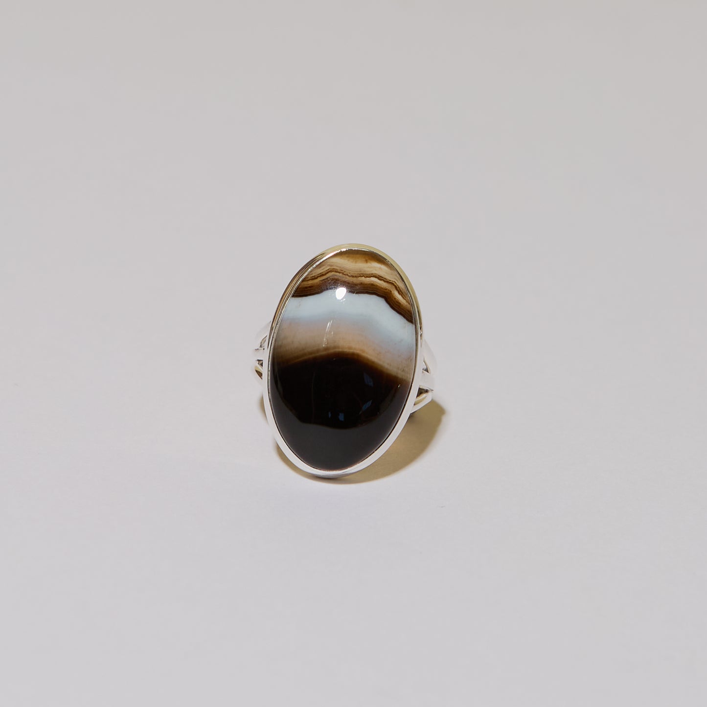 Black Banded Agate Oval Ring Sz 9