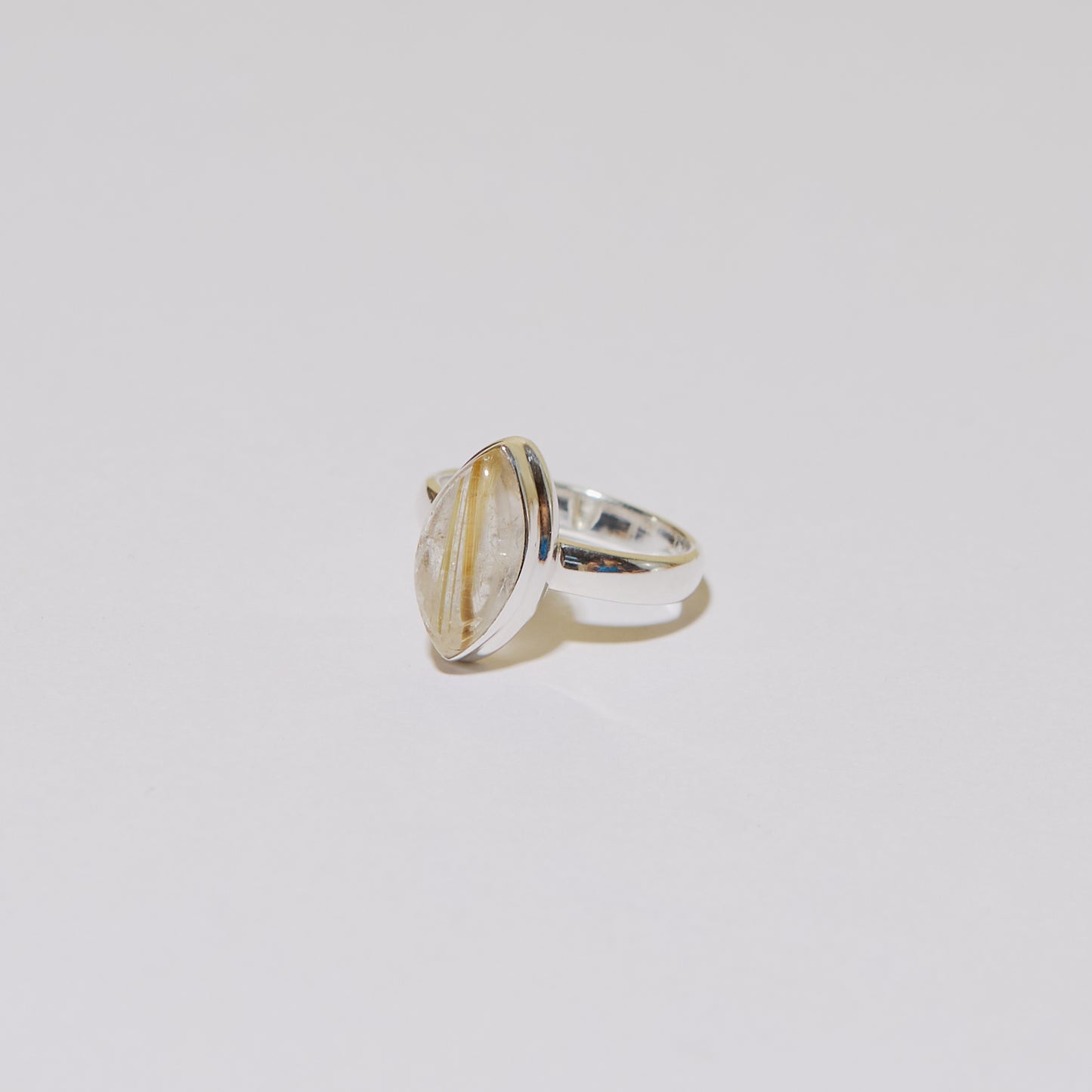 Rutilated Quartz Marquis Sterling Ring Sz 9