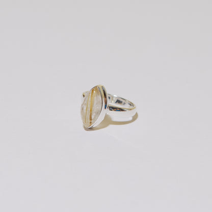 Rutilated Quartz Marquis Sterling Ring Sz 9