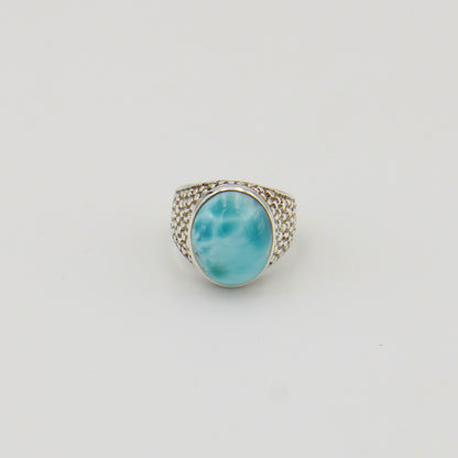 Oval Larimar Pebbled Band Sterling Ring Sz 6