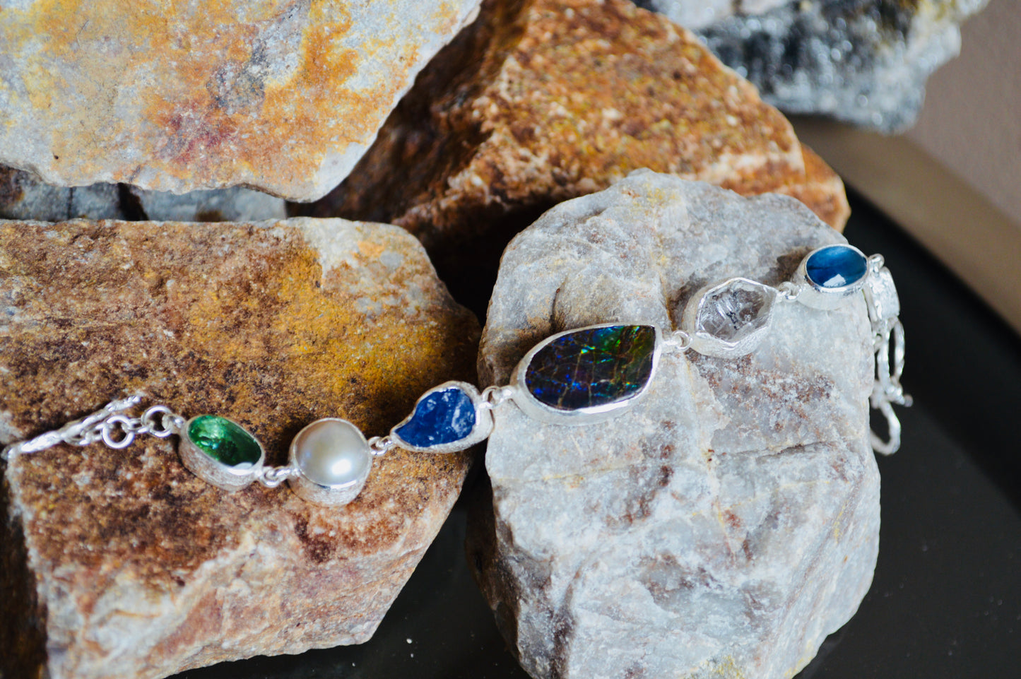 Multi Stone Ammolite Sterling Bracelet