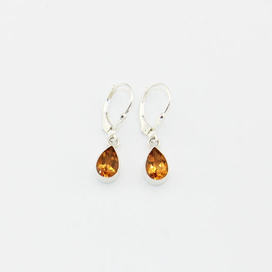 Citrine Small Pear Sterling Silver Earrings