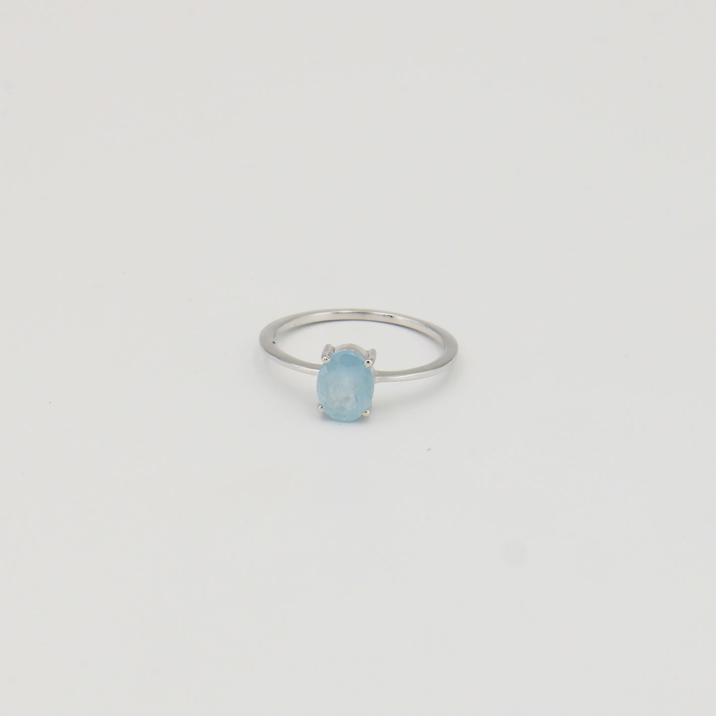 Aquamarine Dainty Oval Sterling Ring Sz 8