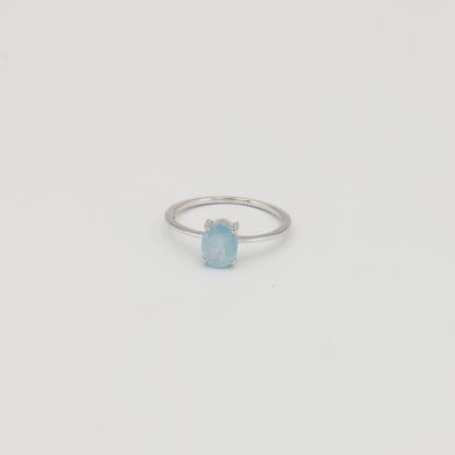 Aquamarine Dainty Oval Sterling Ring Sz 8