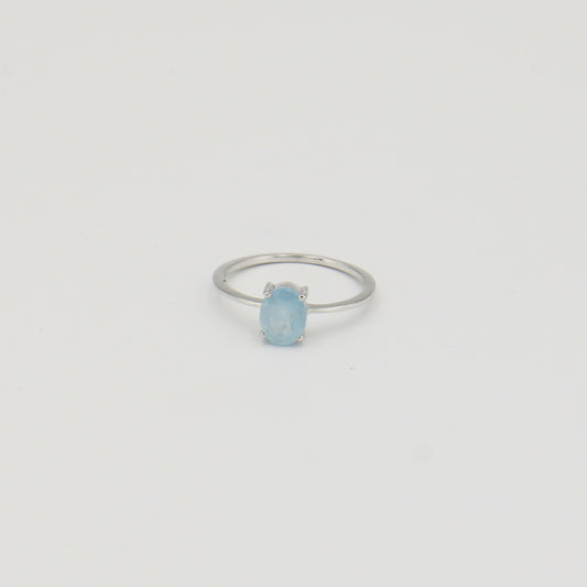 Aquamarine Dainty Oval Sterling Ring Sz 8