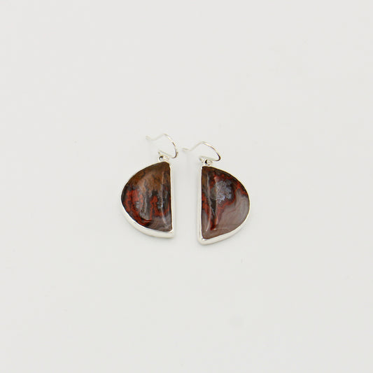 Red Agate Half Circle Sterling Earrings