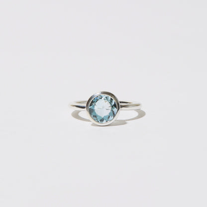 Blue Topaz Round Sterling Ring Sz 6