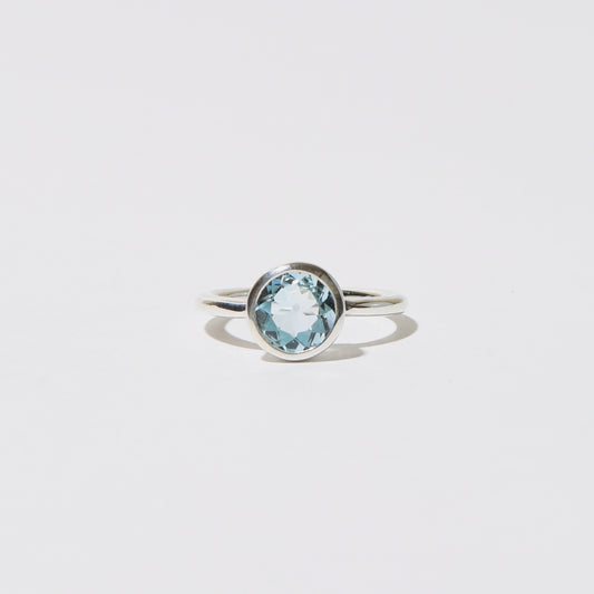 Blue Topaz Round Sterling Ring Sz 6