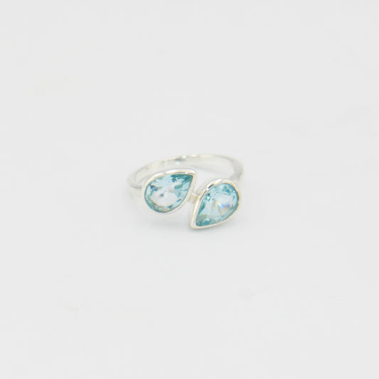 Blue Topaz Double Pear Sterling Ring Sz 7