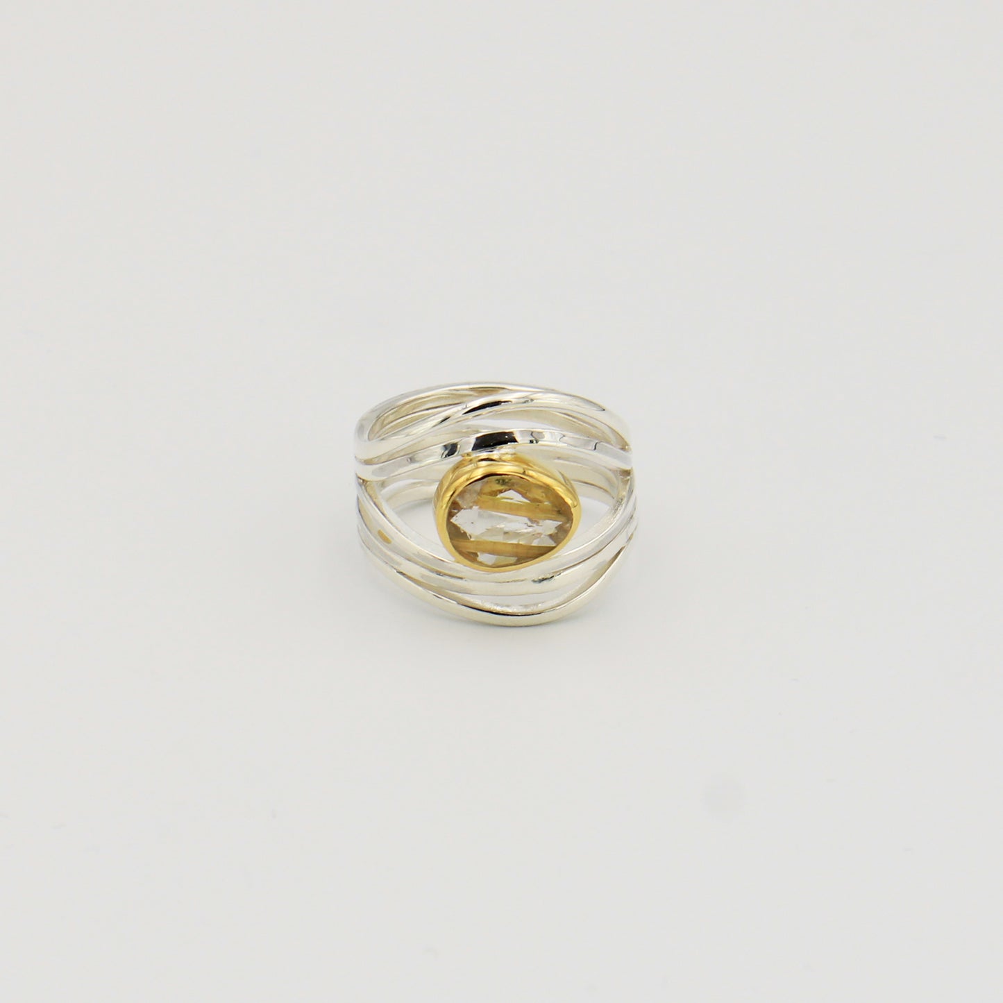 Rutilated Quartz Multi Band GP Sterling Ring 7