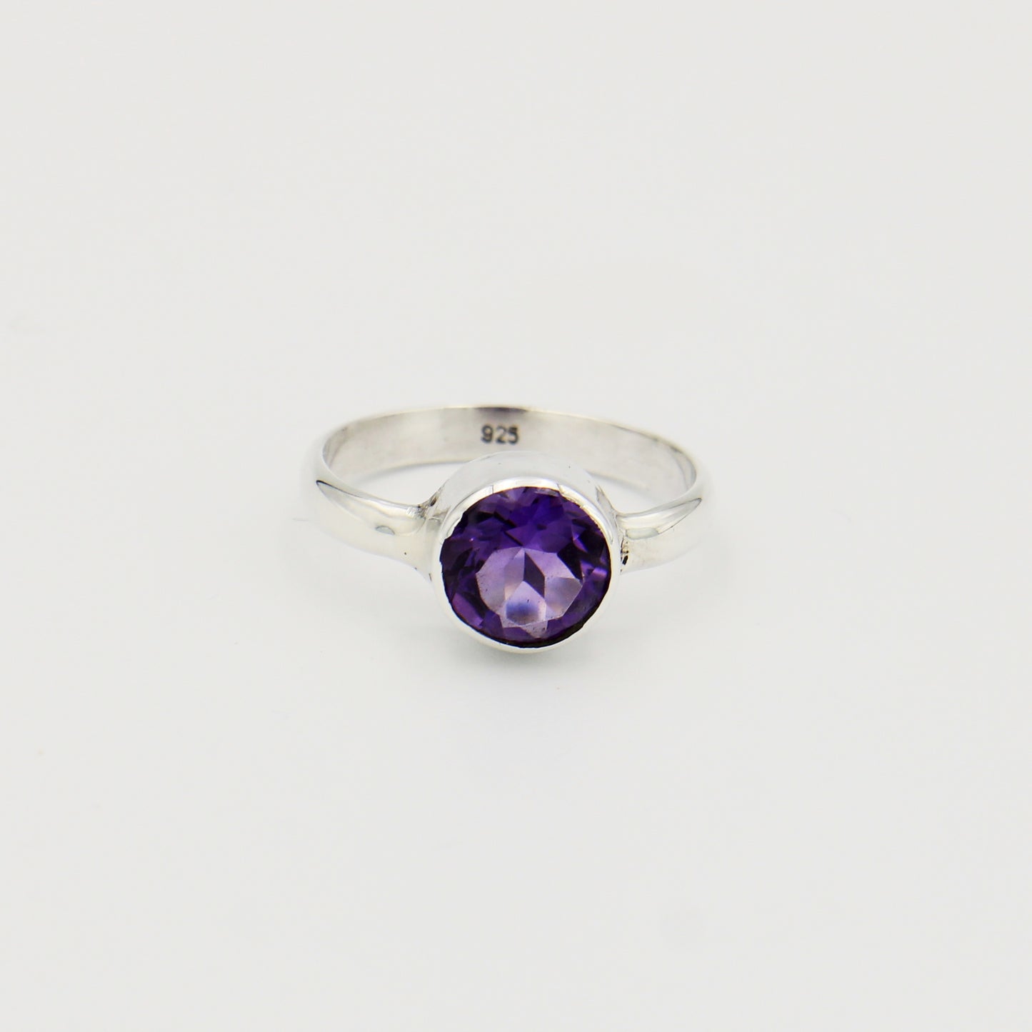 Amethyst Round Sterling Ring 7