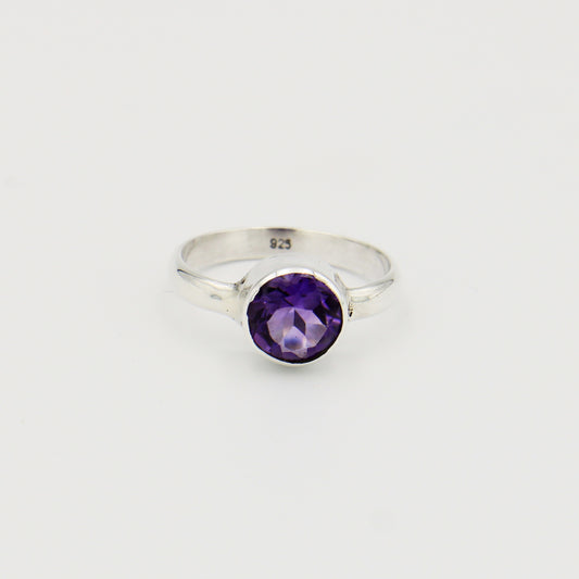 Amethyst Round Sterling Ring 7