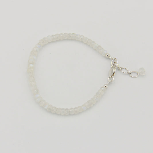 Rainbow Moonstone Beaded Sterling Bracelet