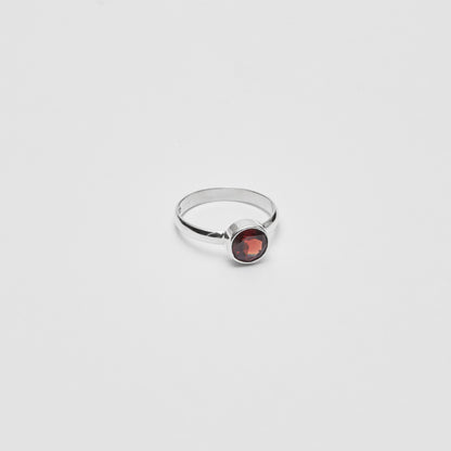 Garnet Round Sterling Ring Sz 7