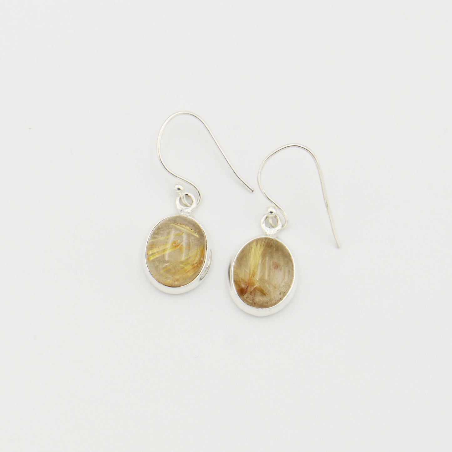 Rutilated Quartz Oval Bezel Sterling Earrings
