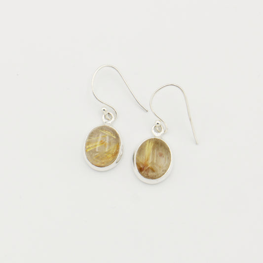Rutilated Quartz Oval Bezel Sterling Earrings