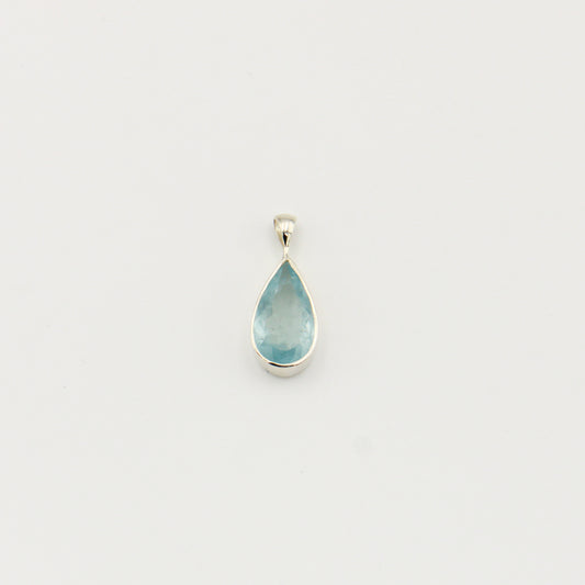 Aquamarine Teardrop Faceted Sterling Pendant