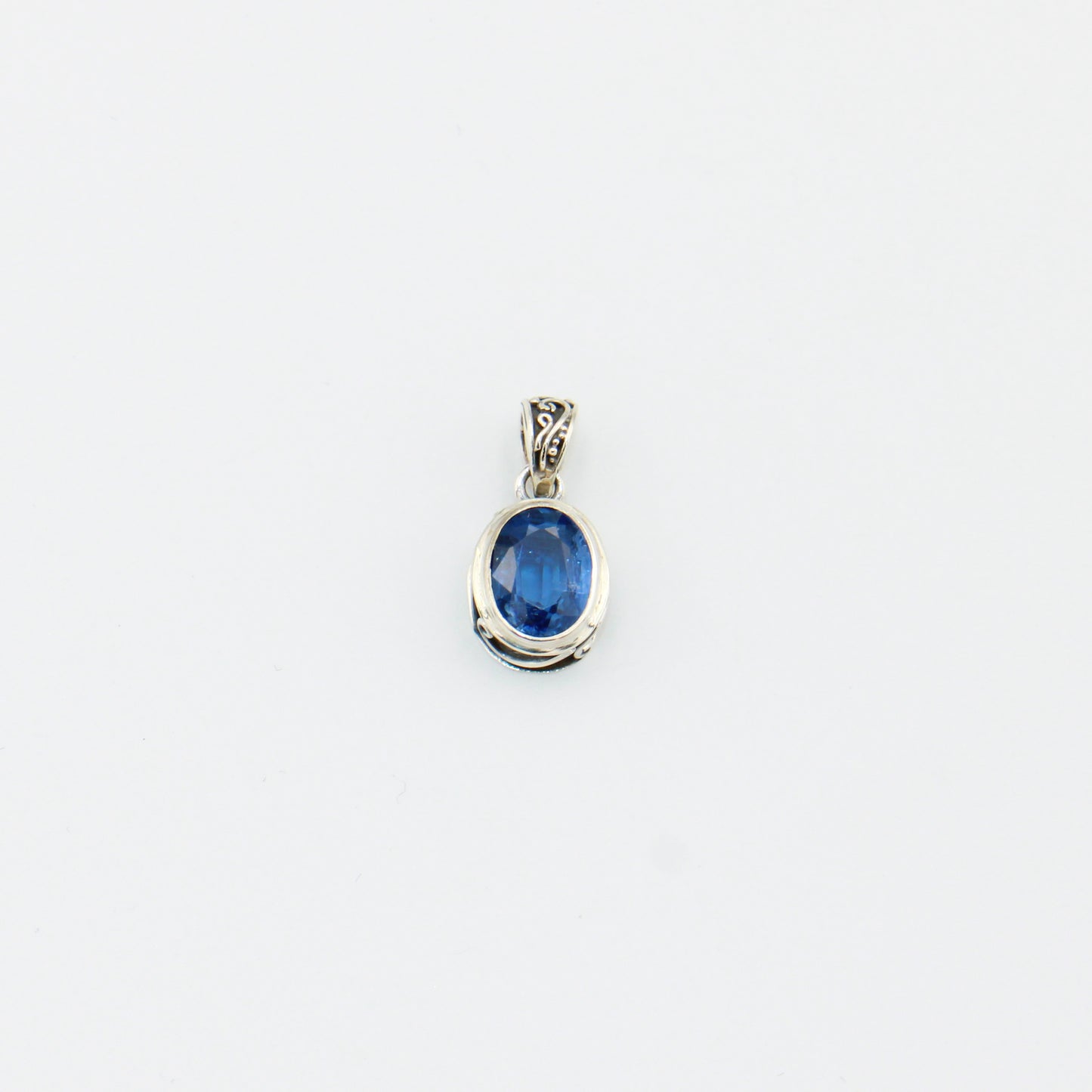 Kyanite Oval Ornate Sterling Pendant