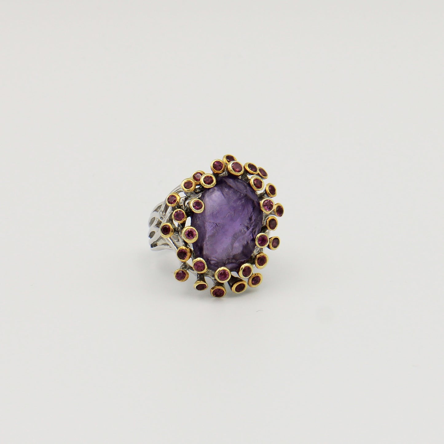 Rough Amethyst with Gold Tipped Amethysts Ring - Size 8.5